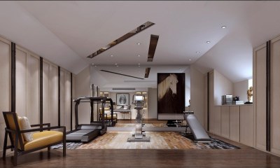 现代极简健身房跑步机休闲椅装饰画3D模型下载